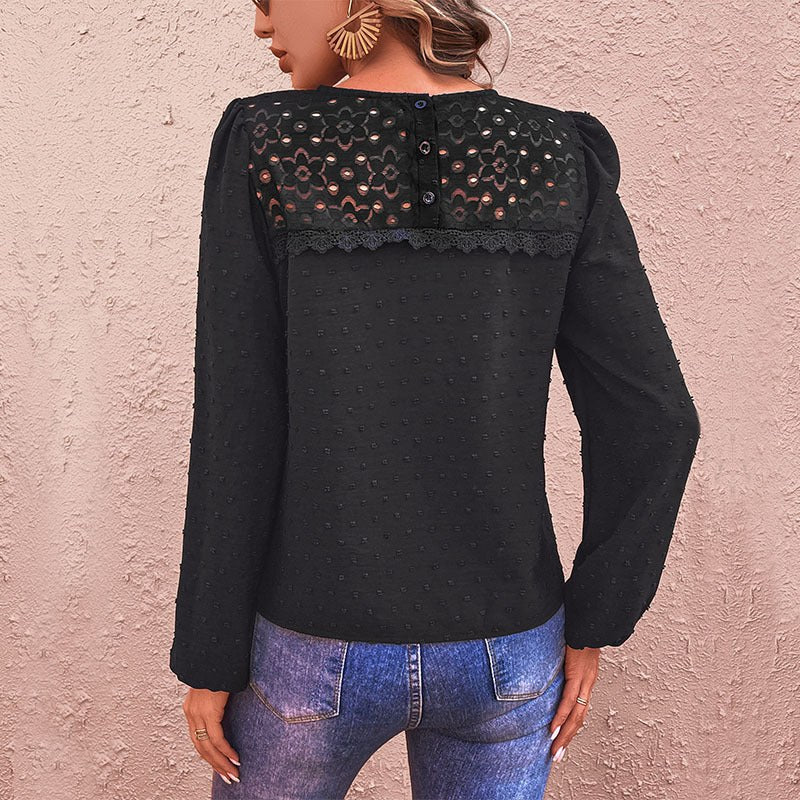 Magdalene | Women's Textured Sheer Blouse in Black