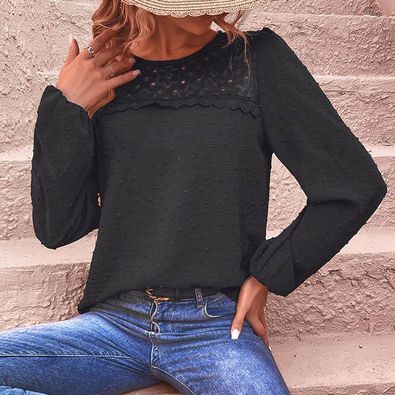 Magdalene | Women's Textured Sheer Blouse in Black
