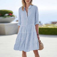 Maia | Women's Striped Button Front Mini Dress in Blue