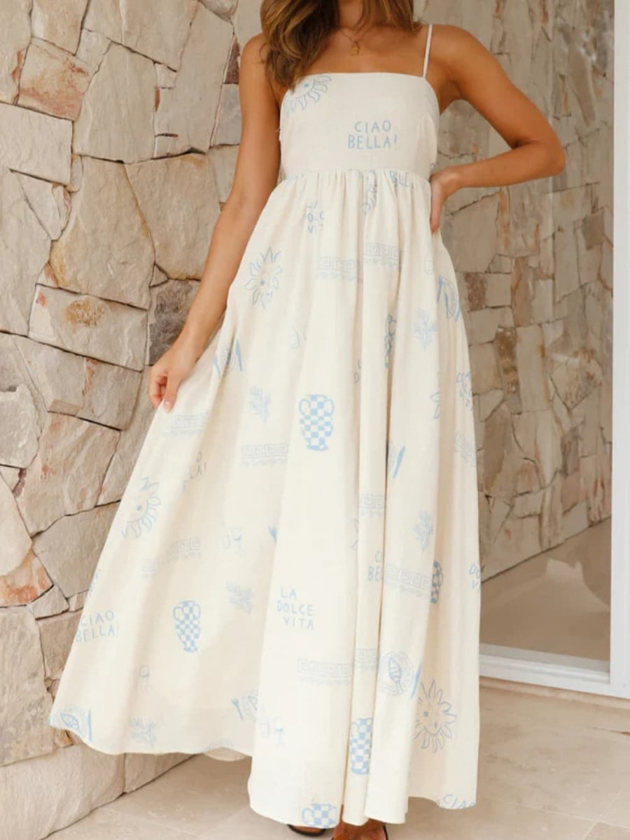 Maialen | Women's Open Back Maxi Sundress in Blue