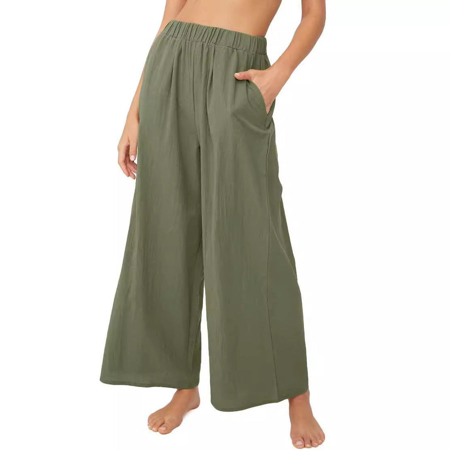 Maialena | Women's Elastic Waist Pockets Lightweight Pants – Dress Pants