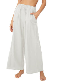 Maialena | Women's Elastic Waist Pockets Lightweight Pants – Dress Pants in White