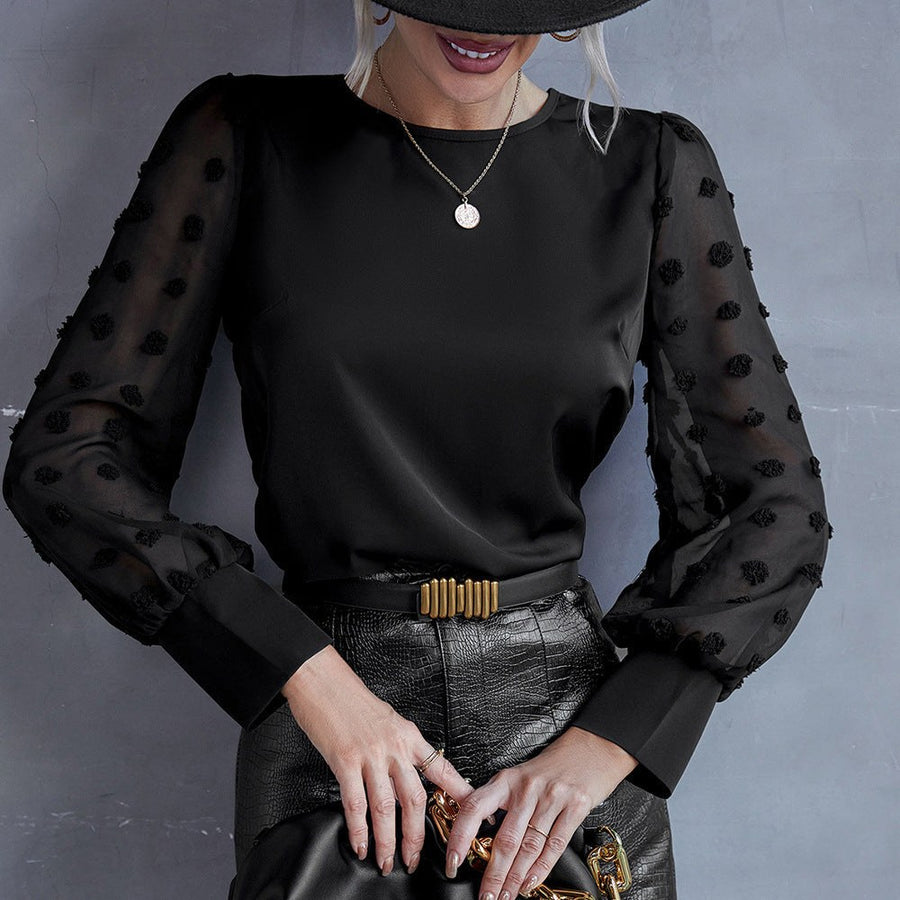 Maitane | Women's Sheer Puff Sleeve Blouse in Black