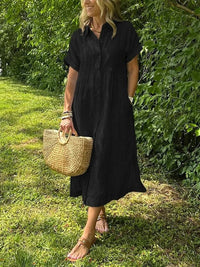 Malou | Women's Striped Button-Up Dress in Black