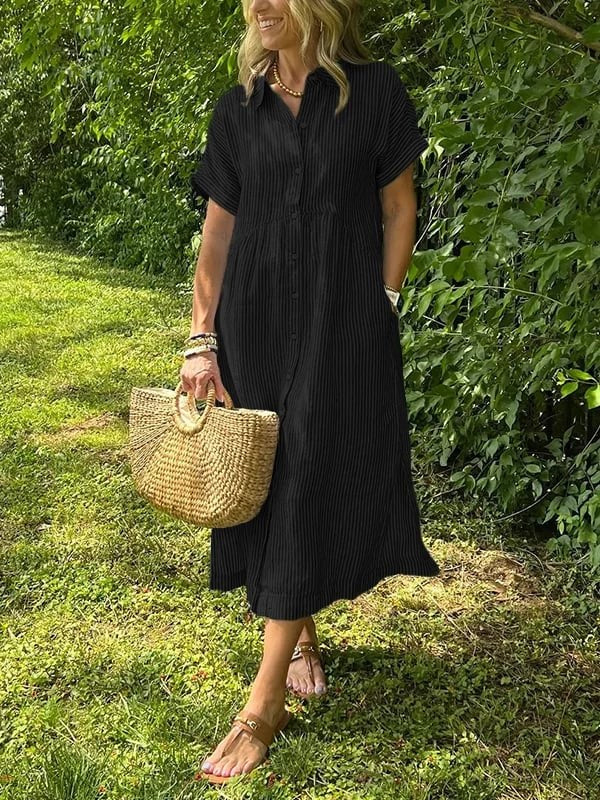 Malou | Women's Striped Button-Up Dress in Black