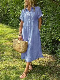 Malou | Women's Striped Button-Up Dress in Blue