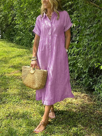 Malou | Women's Striped Button-Up Dress in Dark Pink