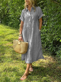 Malou | Women's Striped Button-Up Dress in Gray