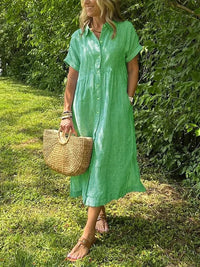 Malou | Women's Striped Button-Up Dress in Green