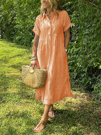 Malou | Women's Striped Button-Up Dress in Orange