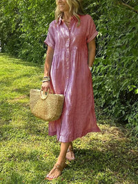 Malou | Women's Striped Button-Up Dress in Red
