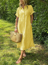 Malou | Women's Striped Button-Up Dress in Yellow