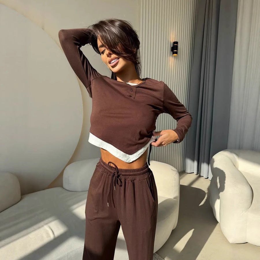 Malvina | Women's Elastic Waist Button Detail Two-Piece Set