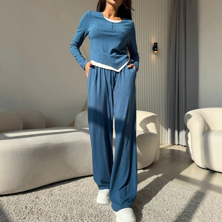 Malvina | Women's Elastic Waist Button Detail Two-Piece Set