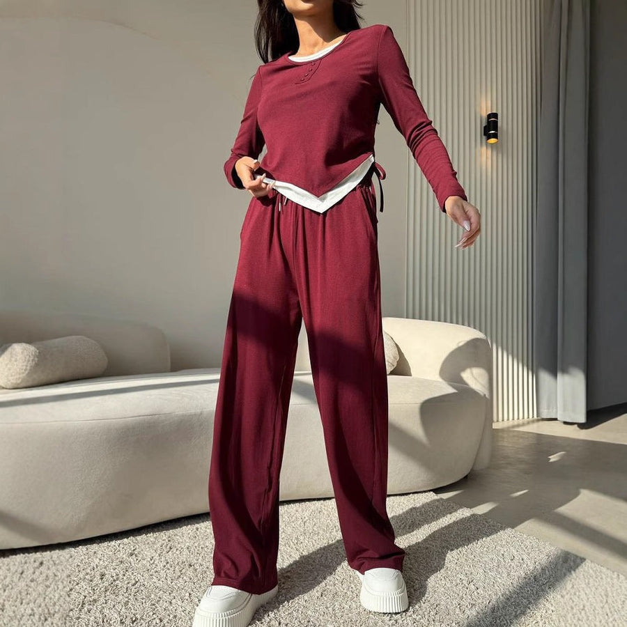 Malvina | Women's Elastic Waist Button Detail Two-Piece Set