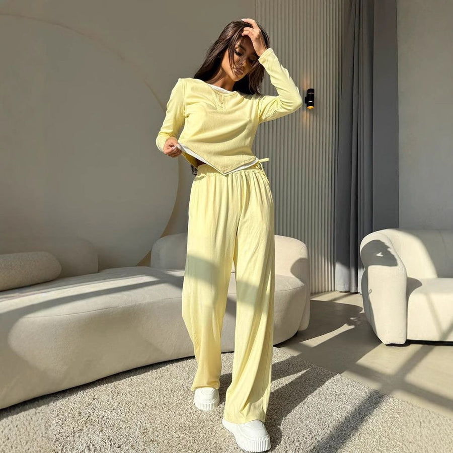 Malvina | Women's Elastic Waist Button Detail Two-Piece Set
