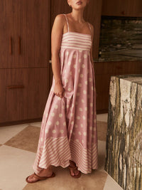 Malvina | Women's Polka Dot Maxi Sundress in Pink