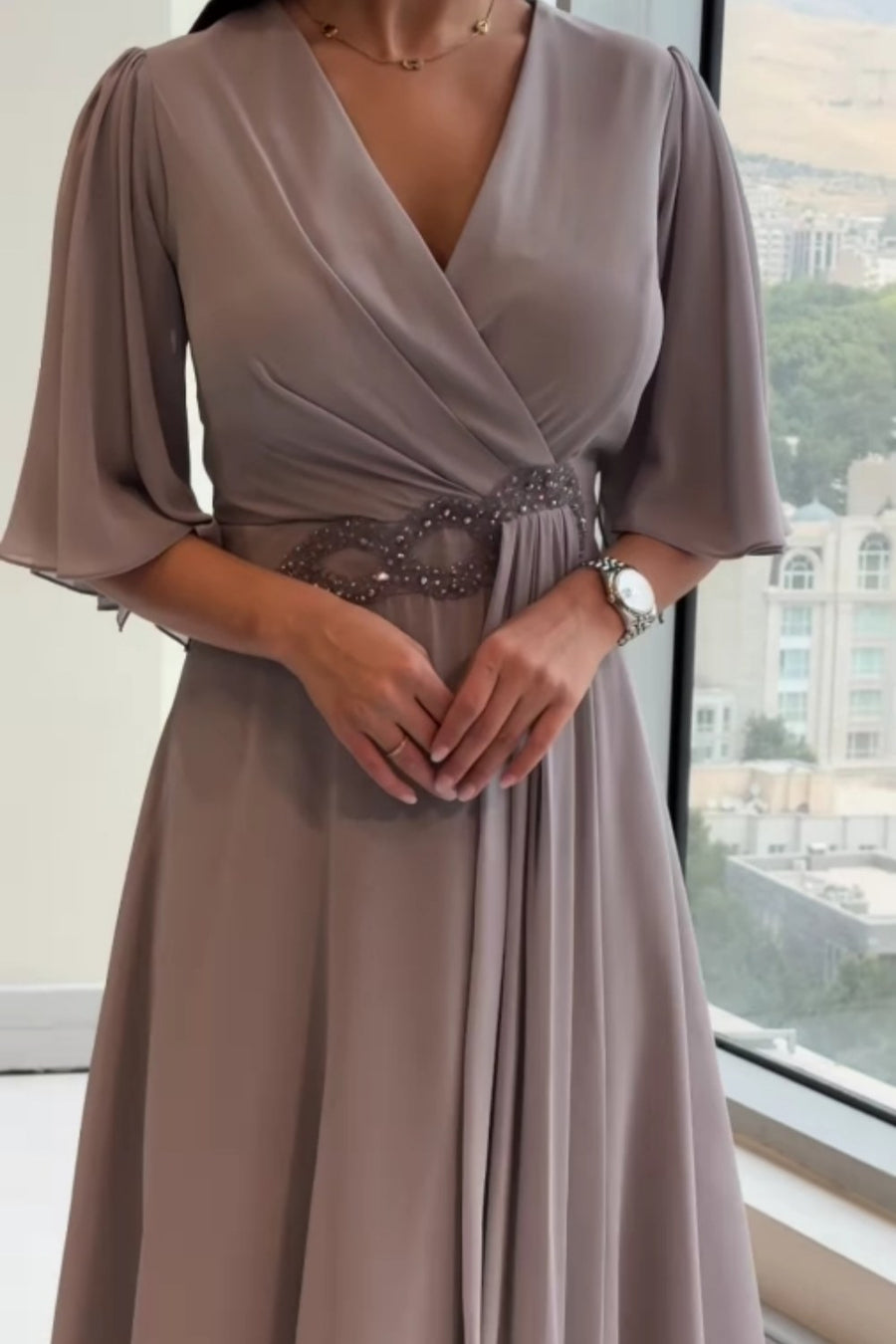 Manon | Women's V-Neck Draped Midi Dress