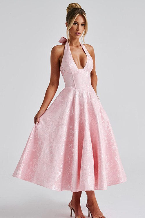 Marcella | Women's V-Neck Halterneck Maxi Dress