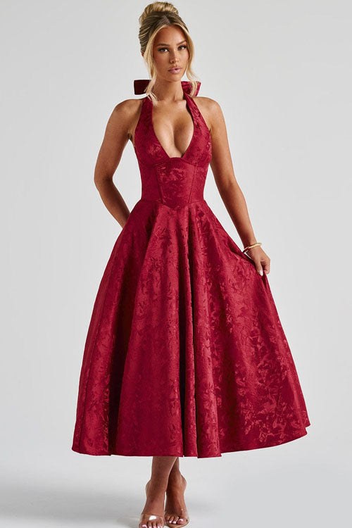 Marcella | Women's V-Neck Halterneck Maxi Dress