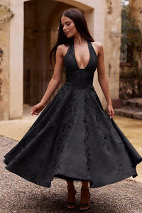 Marcella | Women's V-Neck Halterneck Maxi Dress in Black