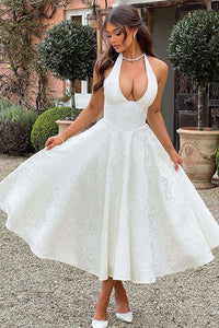 Marcella | Women's V-Neck Halterneck Maxi Dress in White