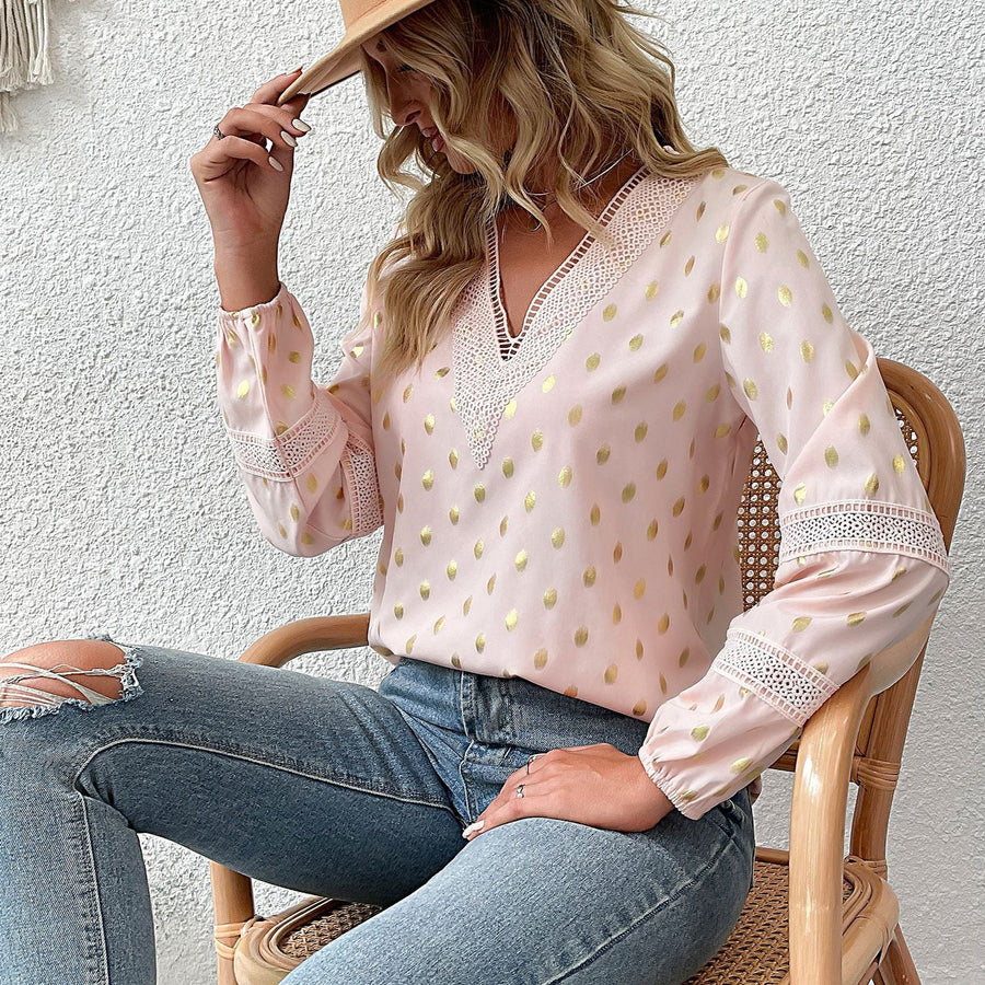 Marcheline | Women's V-Neck Blouse in Pink