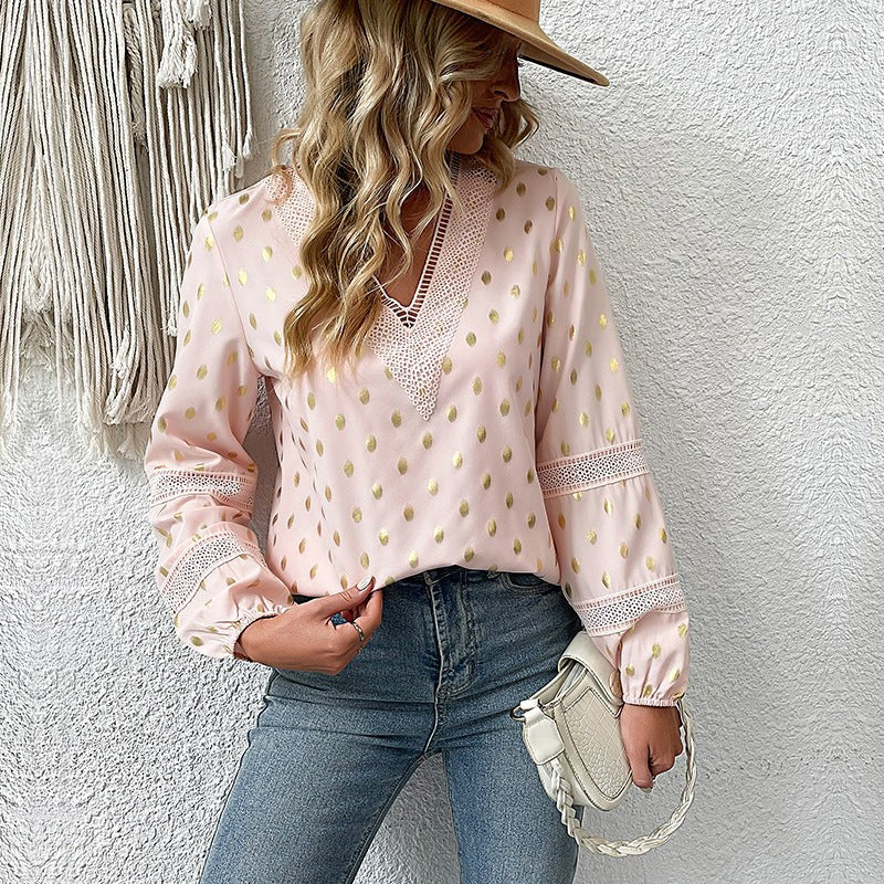 Marcheline | Women's V-Neck Blouse in Pink