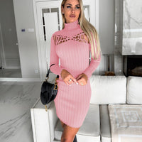 Margaux | Women's Bodycon Long Sleeve Knit Dress in Pink