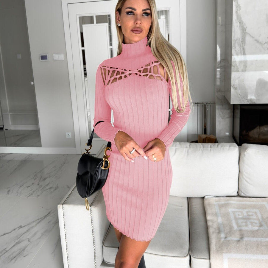 Margaux | Women's Bodycon Long Sleeve Knit Dress in Pink