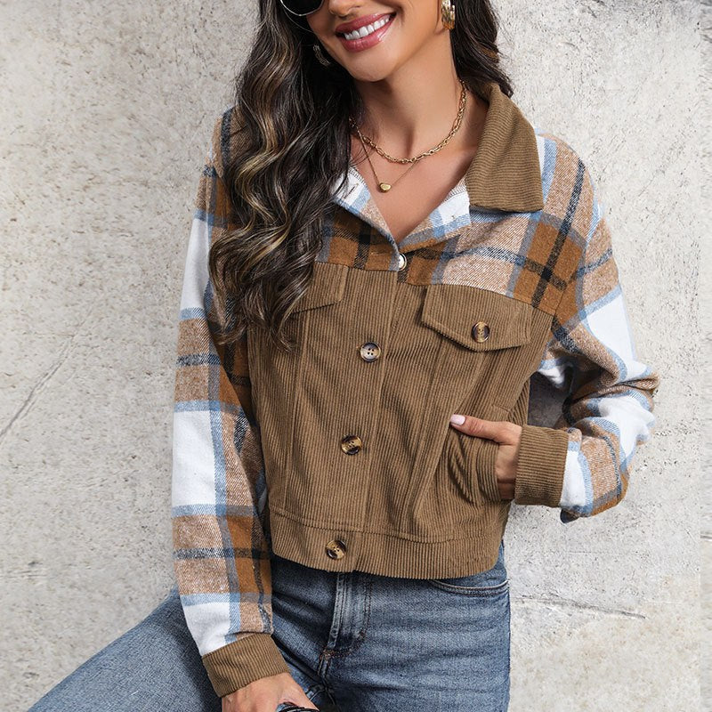 Margery | Women's Pockets Corduroy Jacket in Khaki