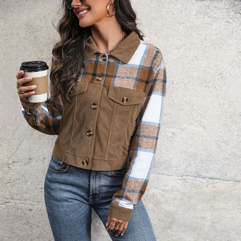 Margery | Women's Pockets Corduroy Jacket in Khaki