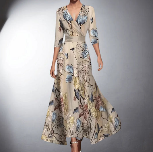 Margery | Women's V-Neck Wrap Maxi Dress in Khaki