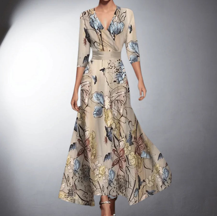 Margery | Women's V-Neck Wrap Maxi Dress in Khaki