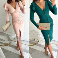 Margot | Women's Ruffle Detail Bodycon Slit Wrap Dress