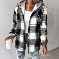 Margot | Women's Plaid Hooded Jacket with Relaxed Fit in Black