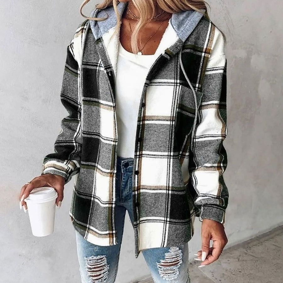 Margot | Women's Plaid Hooded Jacket with Relaxed Fit in Black