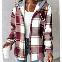 Margot | Women's Plaid Hooded Jacket with Relaxed Fit in DarkRed