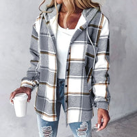 Margot | Women's Plaid Hooded Jacket with Relaxed Fit in Gray