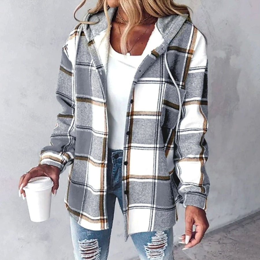 Margot | Women's Plaid Hooded Jacket with Relaxed Fit in Gray