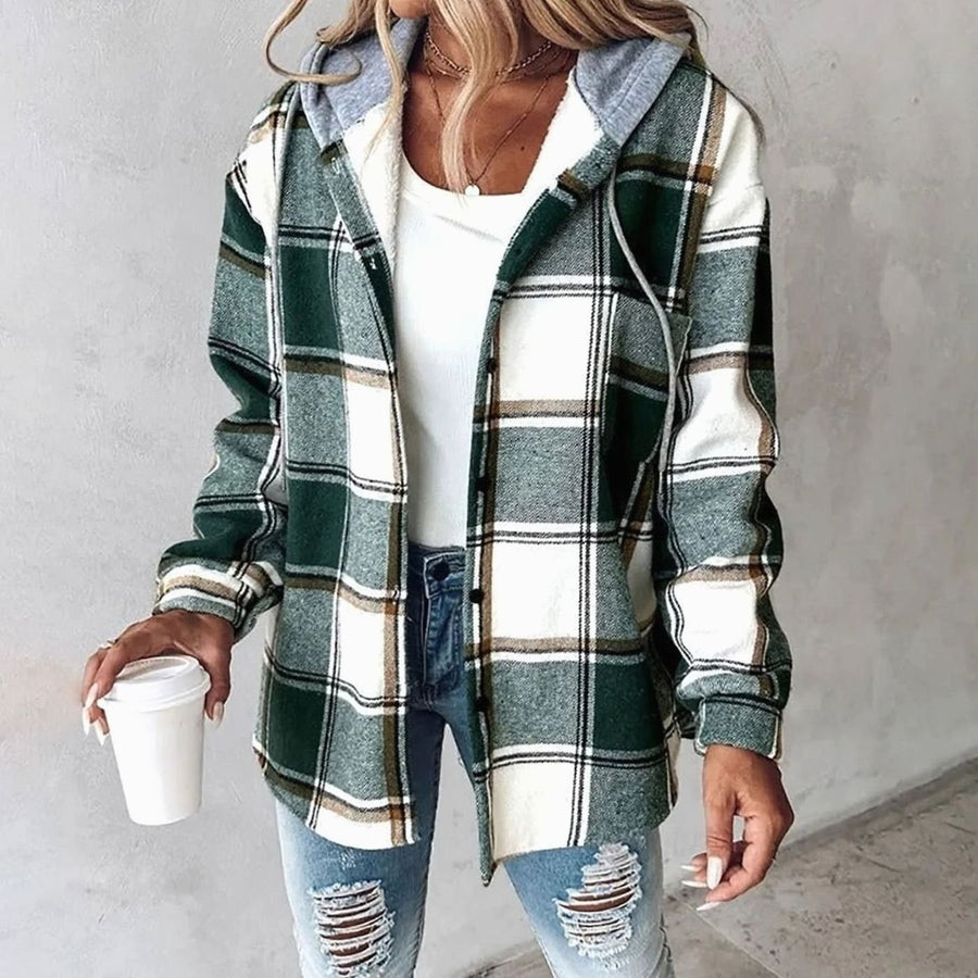 Margot | Women's Plaid Hooded Jacket with Relaxed Fit in Green
