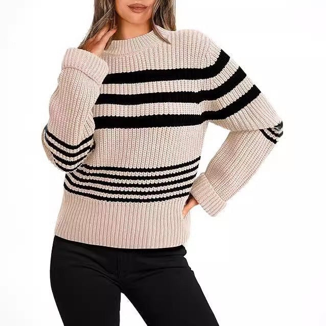 Marguerite | Women's Striped Knit Casual Sweater in Gray