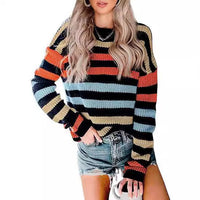 Marguerite | Women's Striped Knit Casual Sweater in Gray