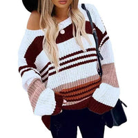 Marguerite | Women's Striped Knit Casual Sweater in Gray