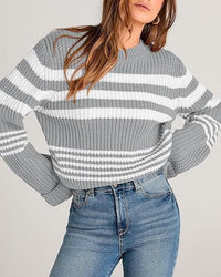 Marguerite | Women's Striped Knit Casual Sweater in Gray