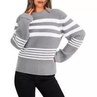 Marguerite | Women's Striped Knit Casual Sweater in Gray
