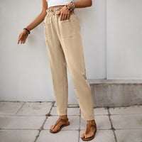 Mariabella | Women's Elastic Waist Pockets Dress Pants in Apricot