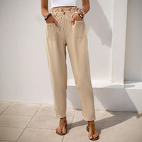 Mariabella | Women's Elastic Waist Pockets Dress Pants in Apricot