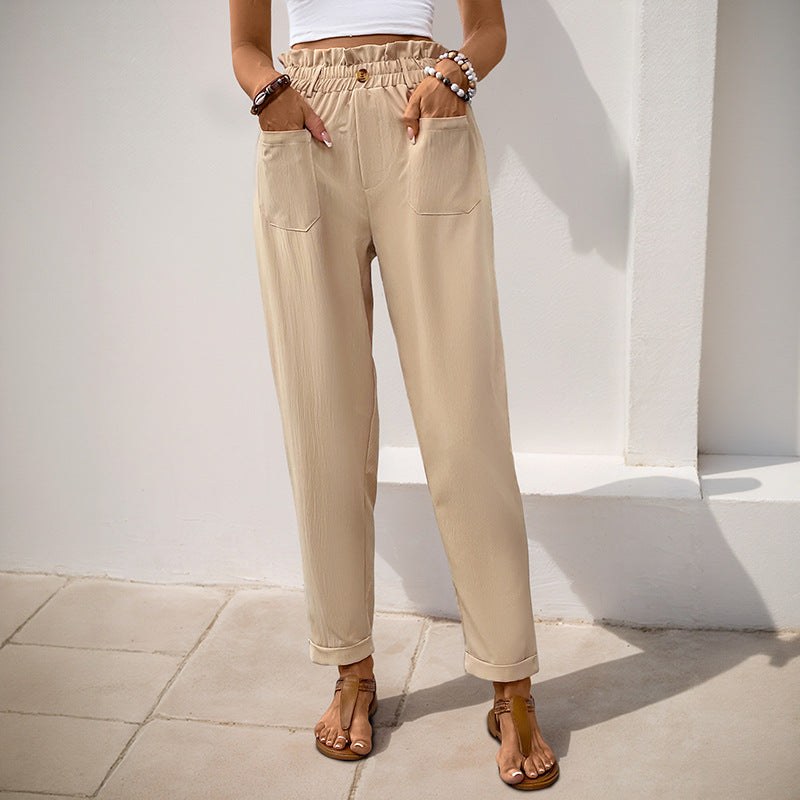 Mariabella | Women's Elastic Waist Pockets Dress Pants in Apricot