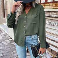 Mariangela | Women's Button-Front Lightweight Blouse Top in Olive Green